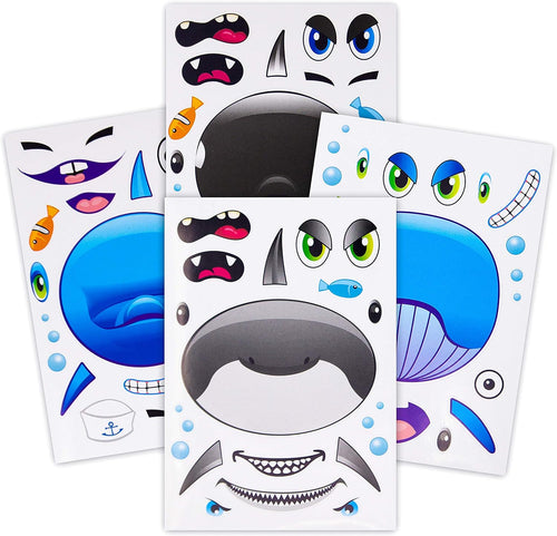 24 Make A Big Sea Life Sticker Sheets - Orca Killer Whale, Humpback, Dolphin & Great White Shark Stickers - Great Addition to Mermaid Birthday Party Favors